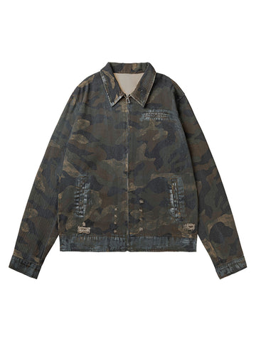 Mud-dyed Distressed Camouflage Jacket