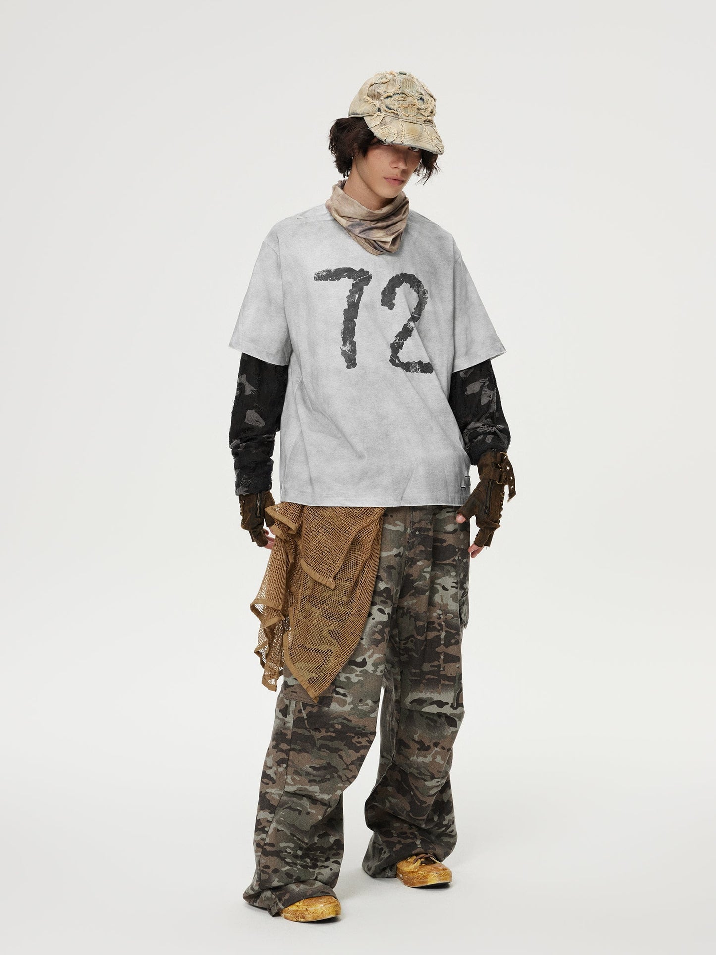 Camouflage Distressed Long Sleeve Tee