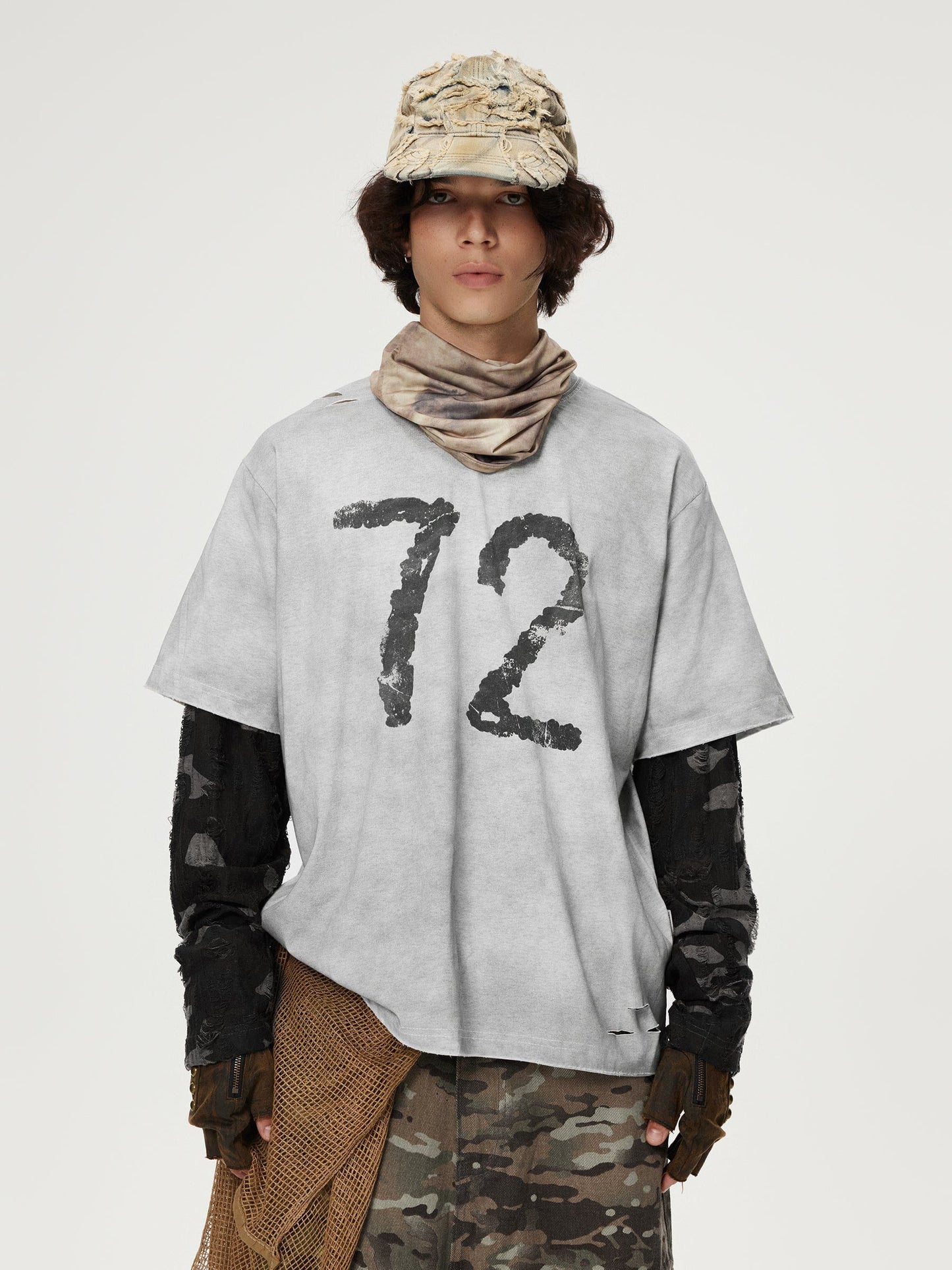 Camouflage Distressed Long Sleeve Tee