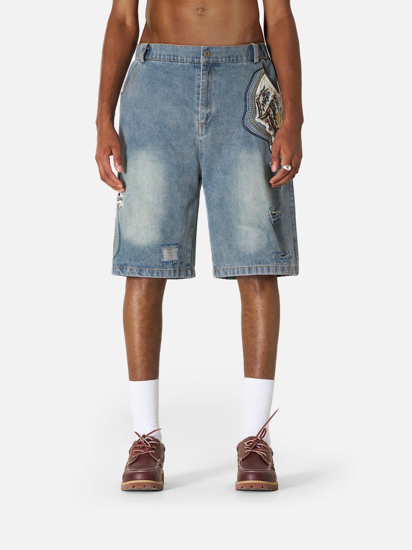Applique Embroidery Longline Jorts