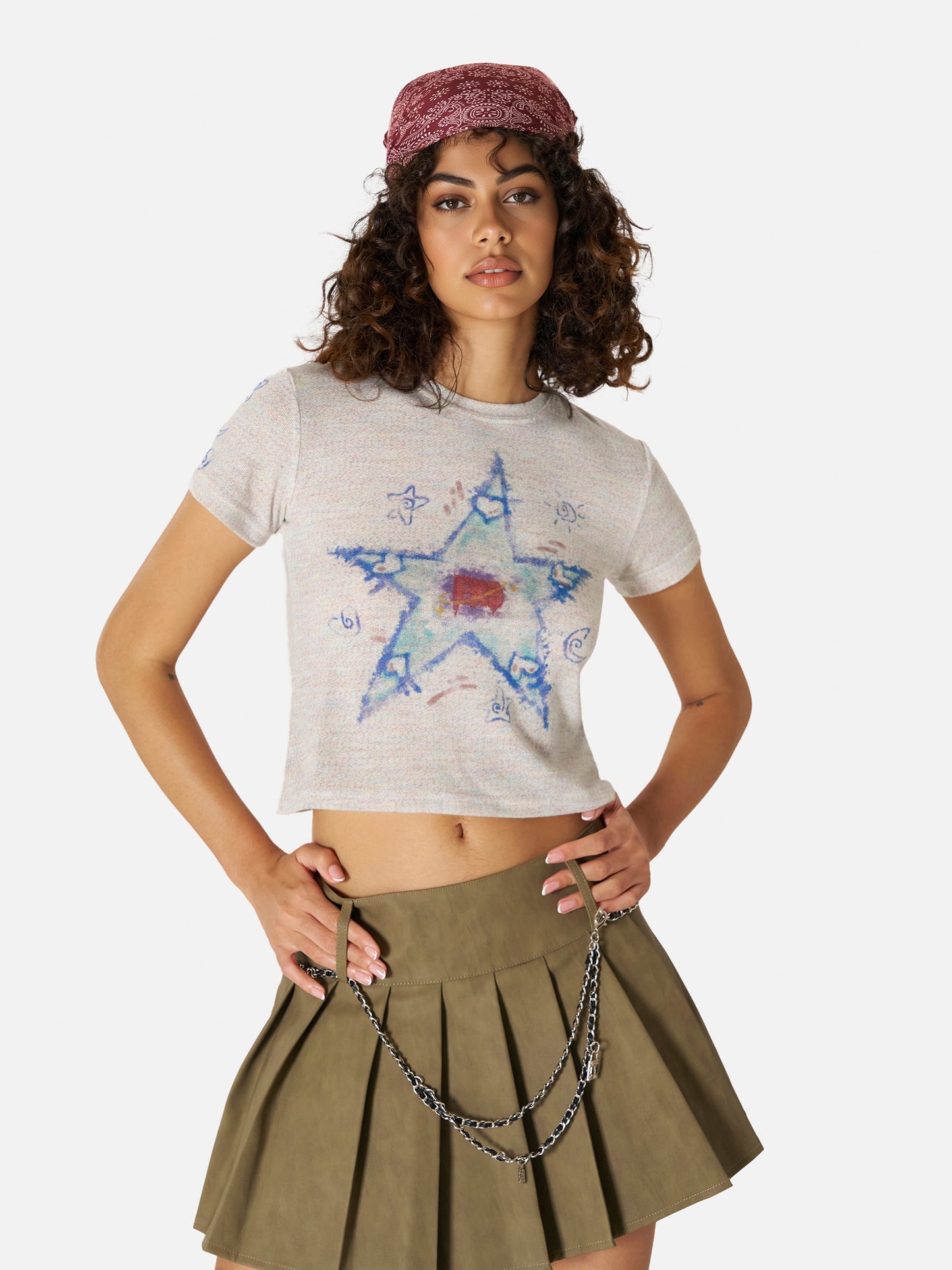 Print Cropped Knit Tee