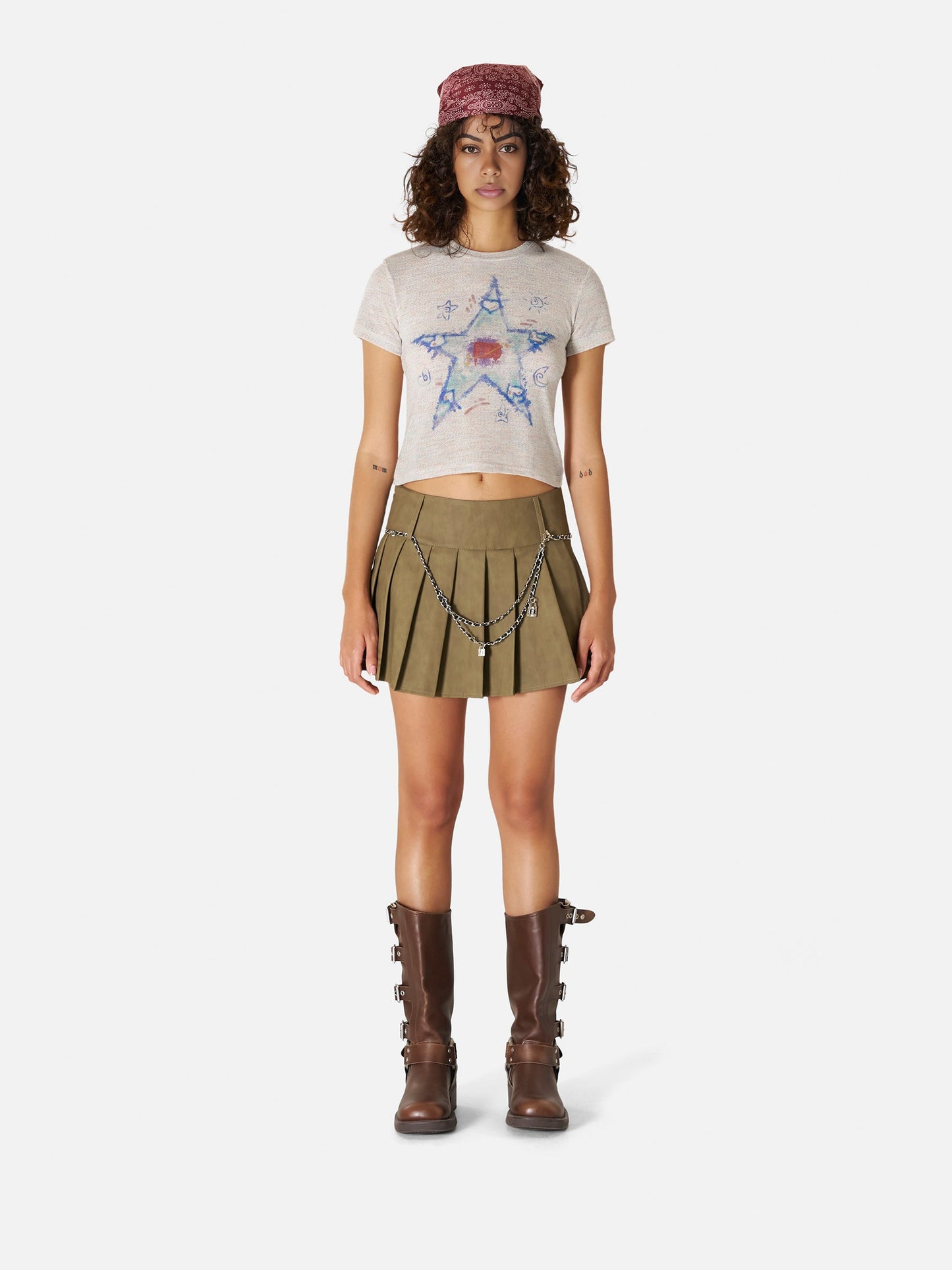 Print Cropped Knit Tee