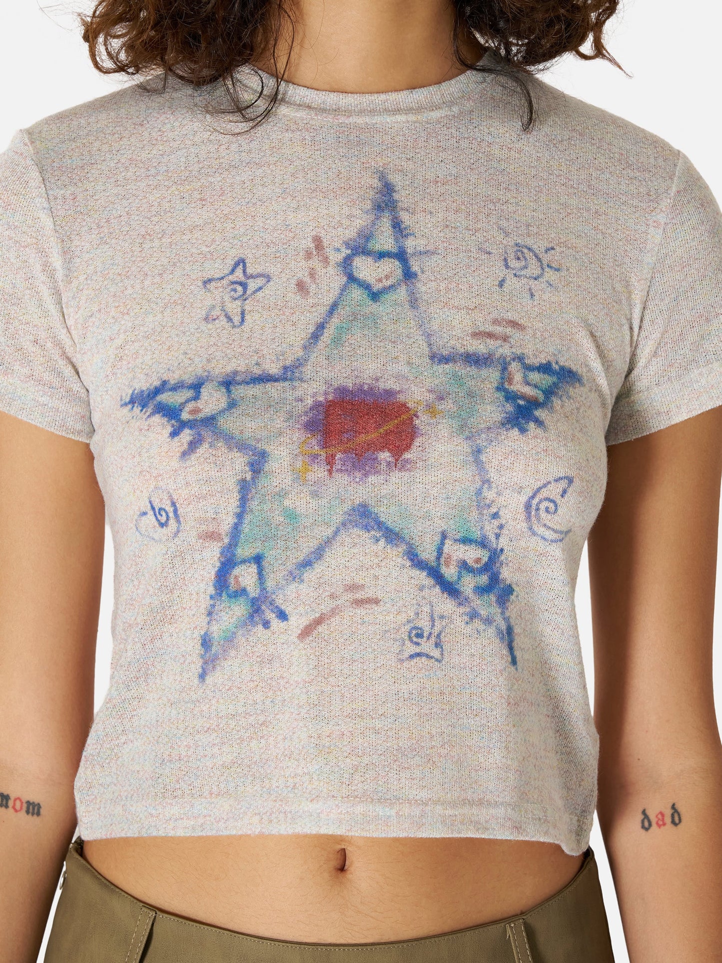 Print Cropped Knit Tee