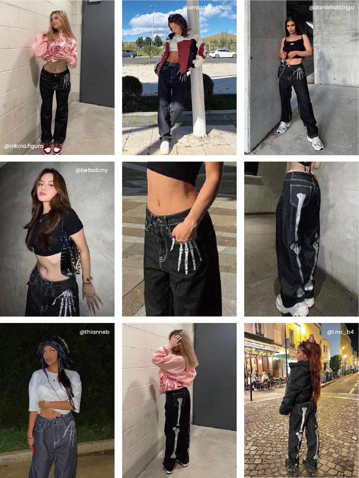 Skull Bone Embroidery Loose Jeans