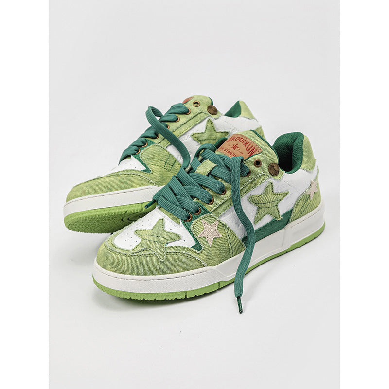 StarryClimb Patchwork Avocado Green Star Skate Shoes