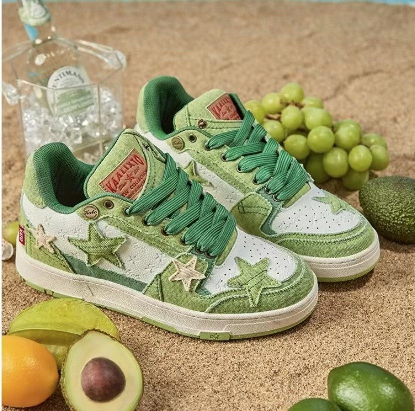 StarryClimb Patchwork Avocado Green Star Skate Shoes