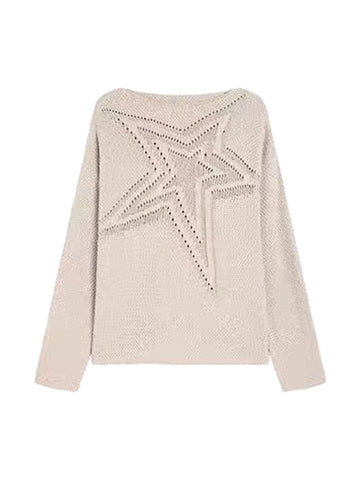 Thesupermade Star Cutout Dropped Shoulder Knit Sweater