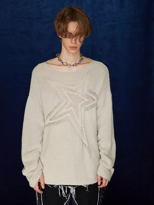 Thesupermade Star Cutout Dropped Shoulder Knit Sweater