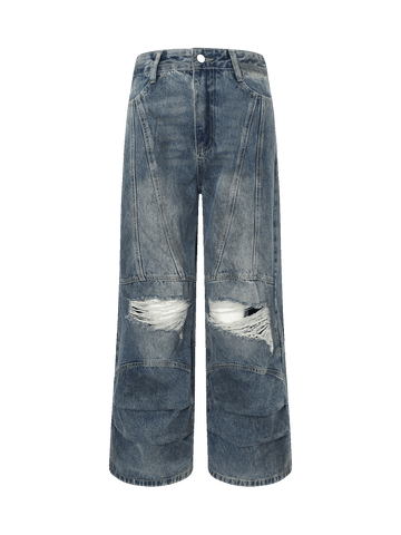 Street Hip-Hop Structured Ripped Washed Jeans