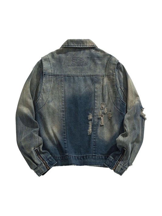 High Street Hip-hop Distressed Washed Denim Jacket