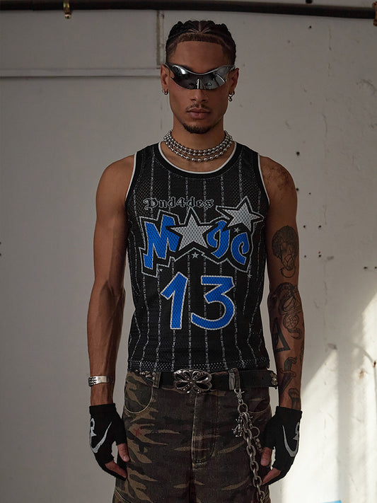 Thesupermade Magic Spoof Print Short Wide Basketball Vest