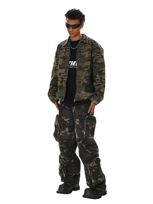 Hip-hop Shoulder Pad Camouflage Washed Jacket