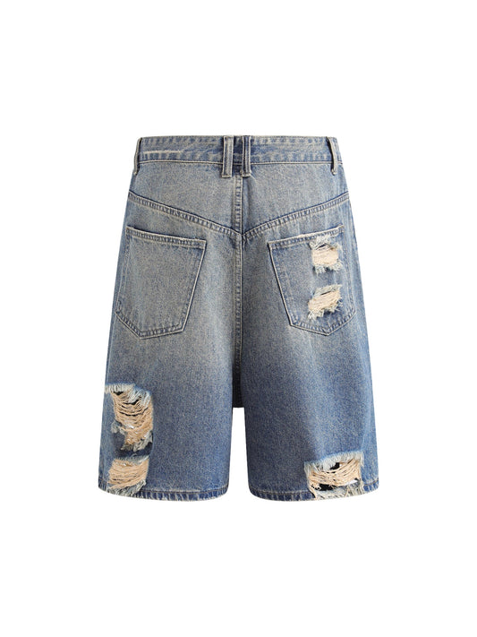 Thesupermade Hip-hop Ripped Washed Denim Jort