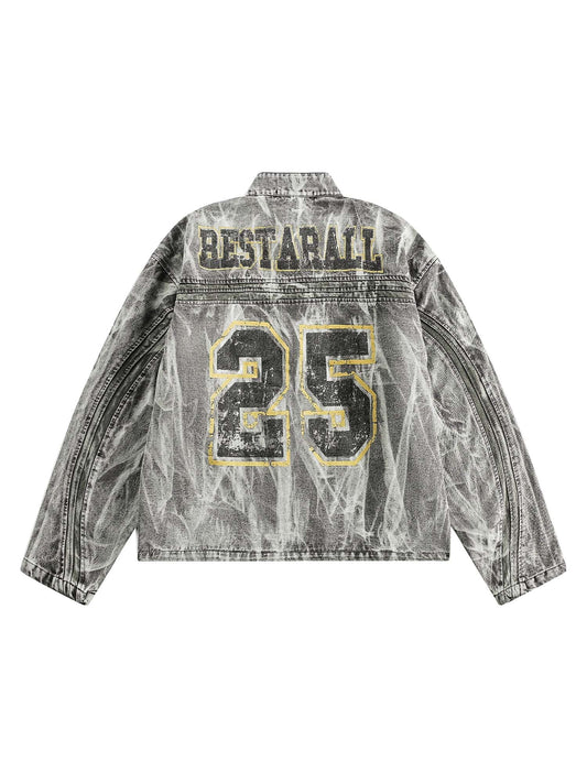 High Street Hip-hop Distressed Washed Printed Denim Jacket