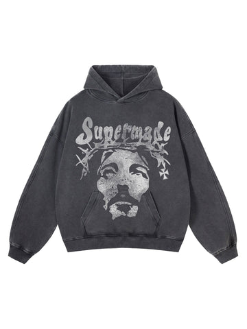 Thesupermade Heavy Duty Washed Jesus Graphic Hoodie - 1973