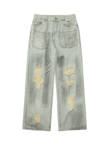 Retro Washed Reverse Design Hip-Hop Jeans