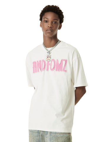 Thesupermade Pink Letter Applique Street Rap T-shirt - 2145