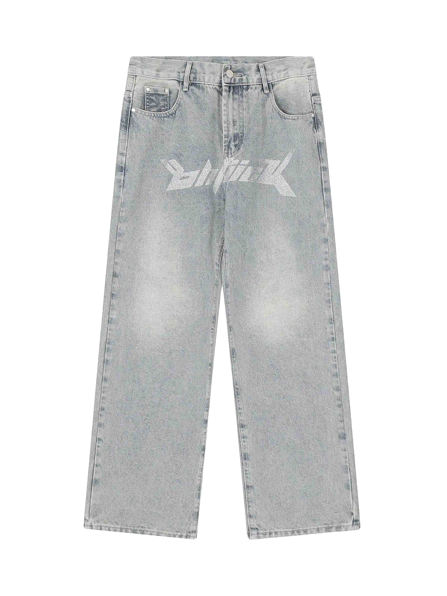 Dark Letter Print Jeans