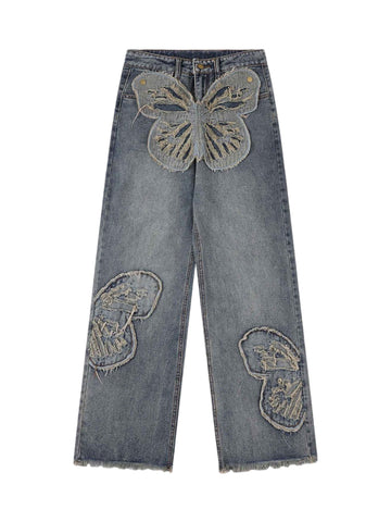 Appliqued Butterfly Embroidered Jeans