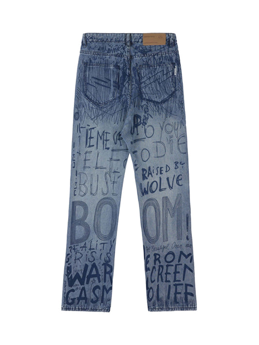 Hip-hop Graffiti Alphabet Jeans - 1743