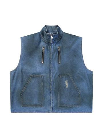 Thesupermade Retro Street Washed Denim Vest - 2142