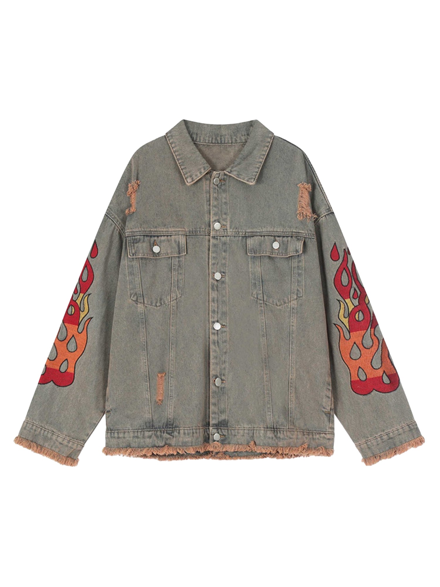 Flame Denim Embroidered Burlap Jacket - 1543