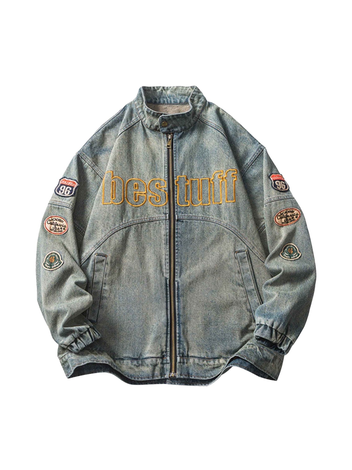 Hip-hop Badge Embroidered Do-over Denim Jacket - 1911