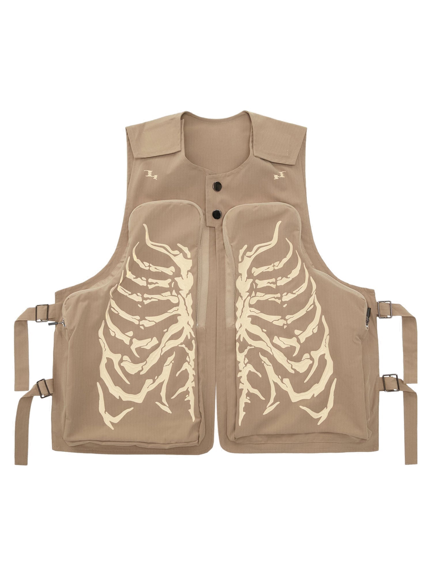 Thesupermade Skeleton Print Padded Cargo Vest -1201