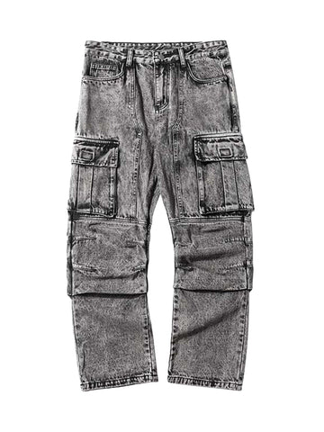 Washed And Distressed Multi-pocket Jeans - 1698