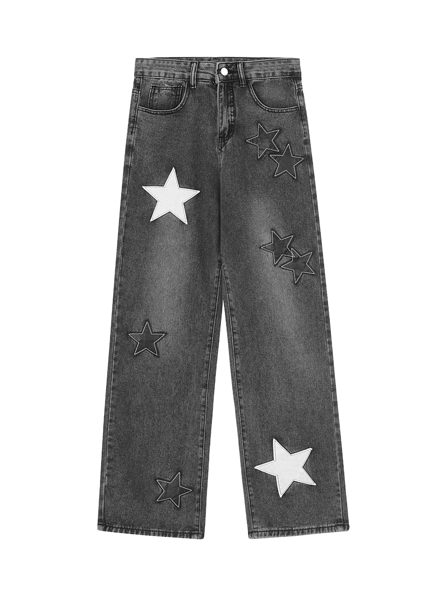 American Vintage Five-pointed Star Patch Embroidered Jeans Loose Straight-legged Pants -1439