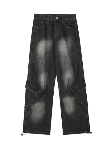 Washed Distressed Workwear Hip-Hop Jeans