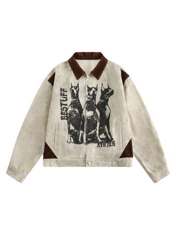 Retro Washed Distressed Graffiti Patchwork Jacket - 1986