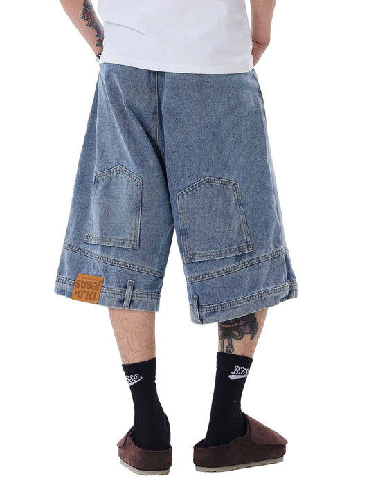 Retro Reverse Design Washed Denim Jort - 2080