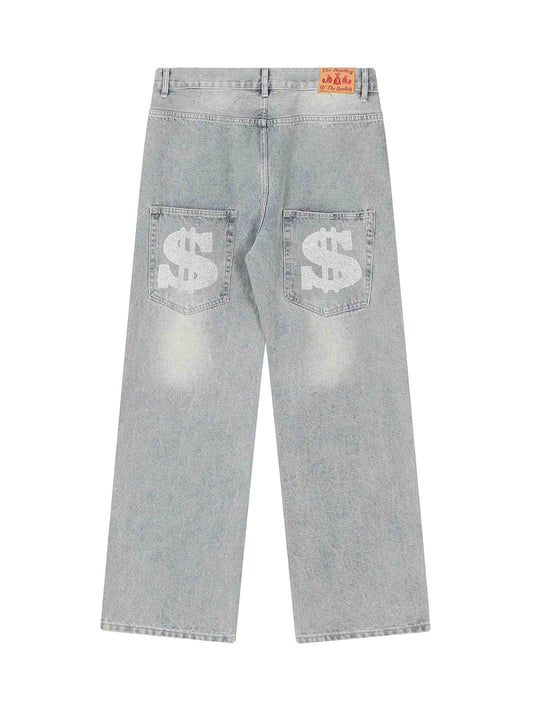 Dark Letter Print Jeans