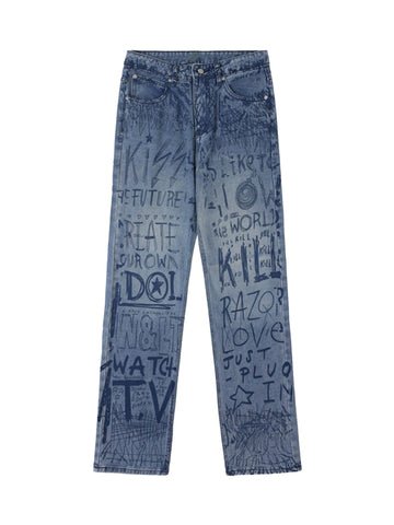 Hip-hop Graffiti Alphabet Jeans - 1743