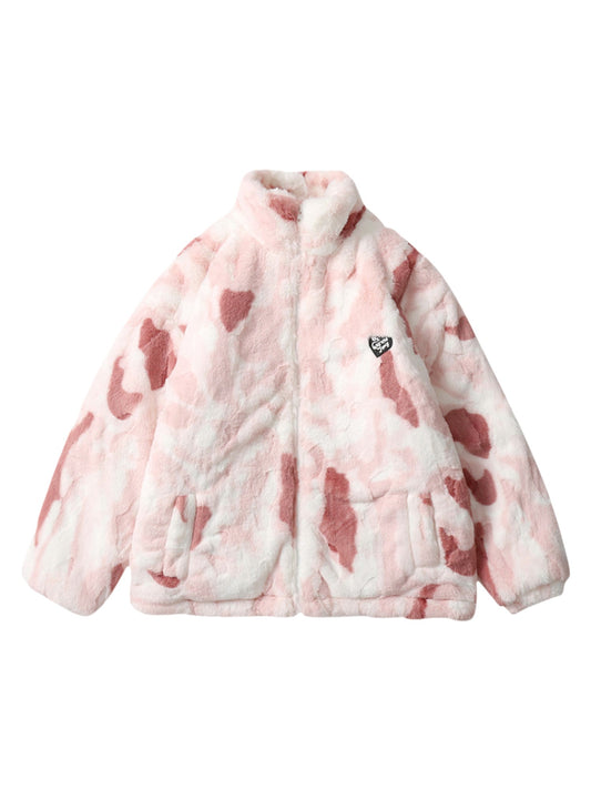 Tie-dye Stand-up Collar Sherpa Jacket - 2002