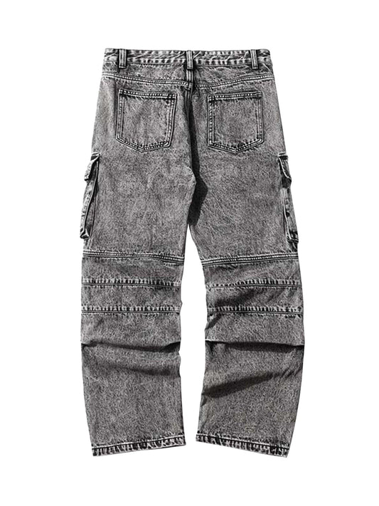 Washed And Distressed Multi-pocket Jeans - 1698