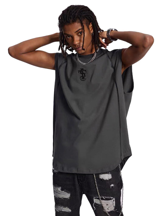 Street Trend Hip-Hop Hemmed Patchwork Vest