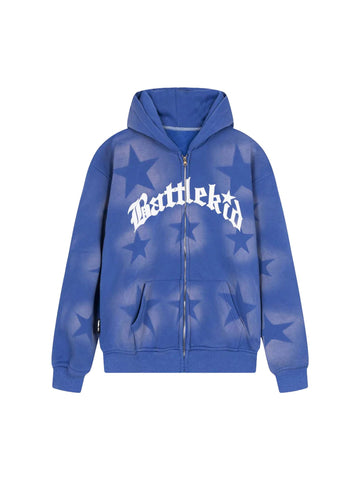 Star Letter Print Zipper Hoodie Jacket - 1540