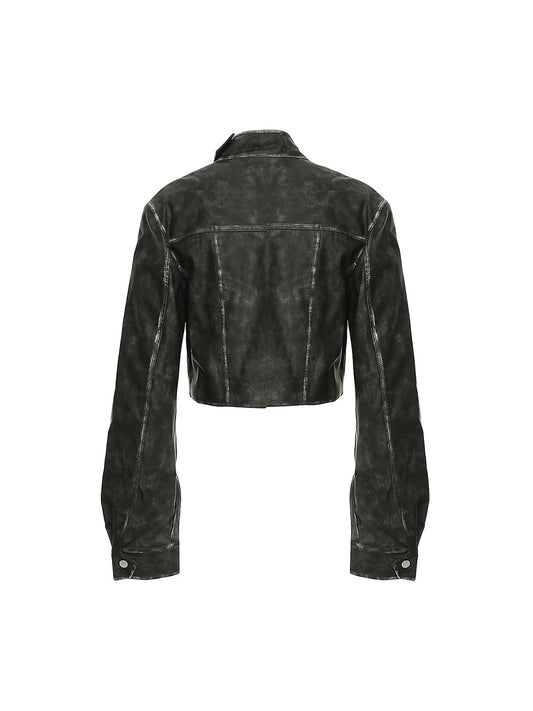 Personalized Irregular Cut Polished Leather Jacket - 2008