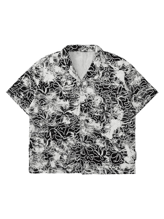 Thesupermade Ink Tie-dye Floral Hip-hop Short-sleeved Shirt