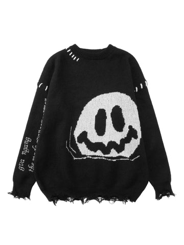 Thesupermade Vintage Dark Smiley Face Round Neck Sweater