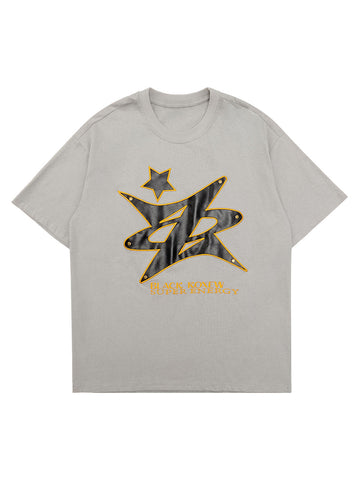 Thesupermade Leather Studded Creative Star Street Rap T-shirt