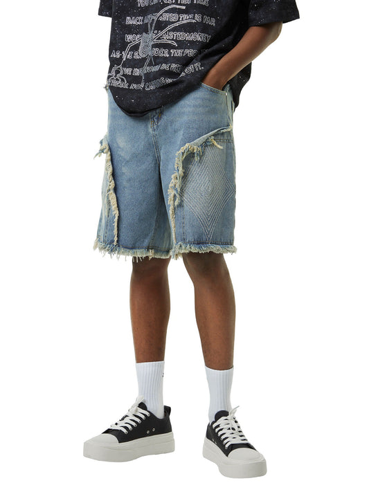 TheSupermade American Retro Stitching Embroidery Diamonds Hip-Hop Shorts