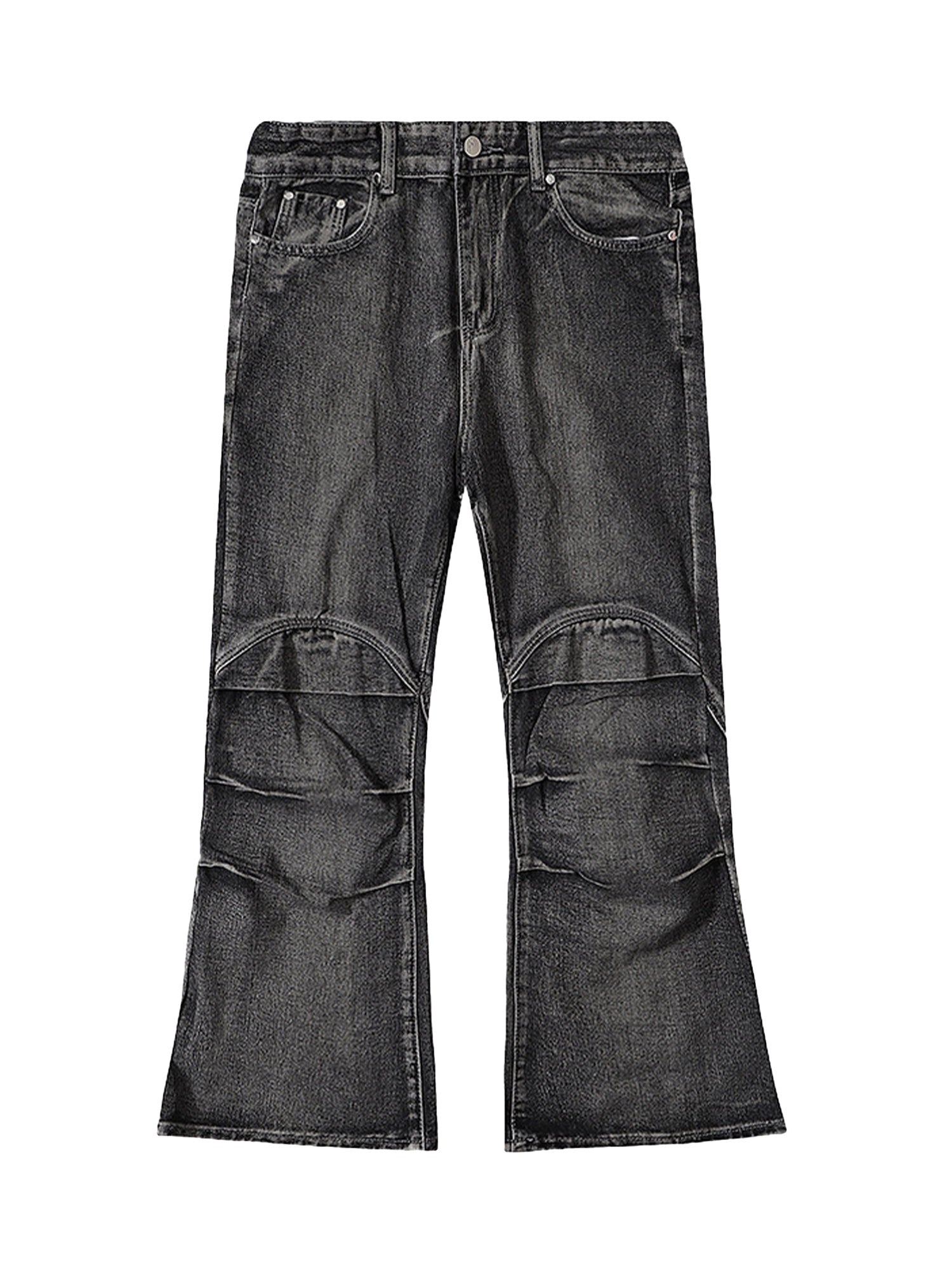 Wasteland Style Washed Distressed Pleated Micro-flare Jeans