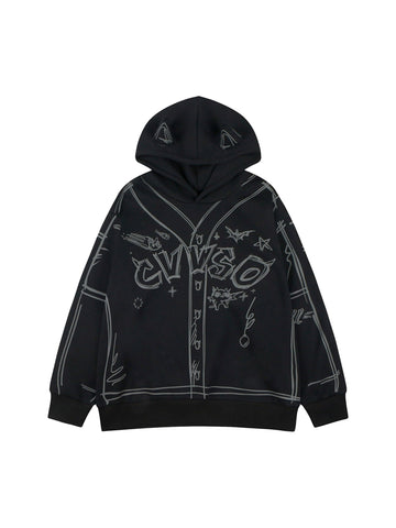 Thesupermade Hand-painted Graffiti Hoodie And Fleece Hoodie