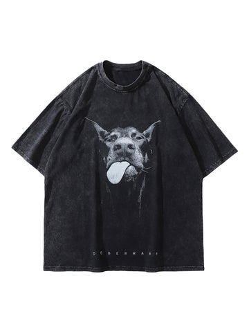 Thesupermade Retro Hip-hop Doberman Print T-shirt