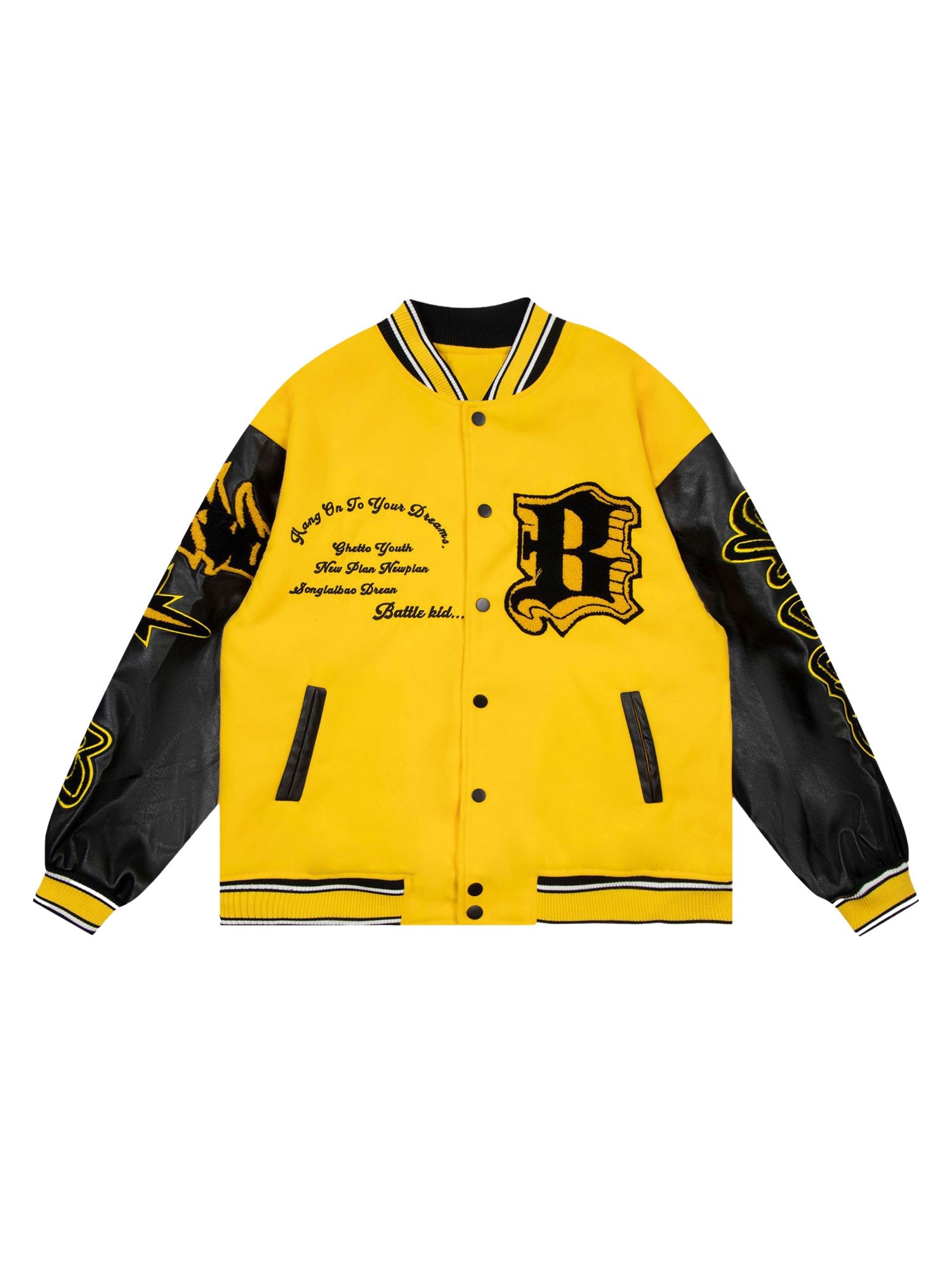 Flame Elements Letter Embroidery Baseball Jacket -1608