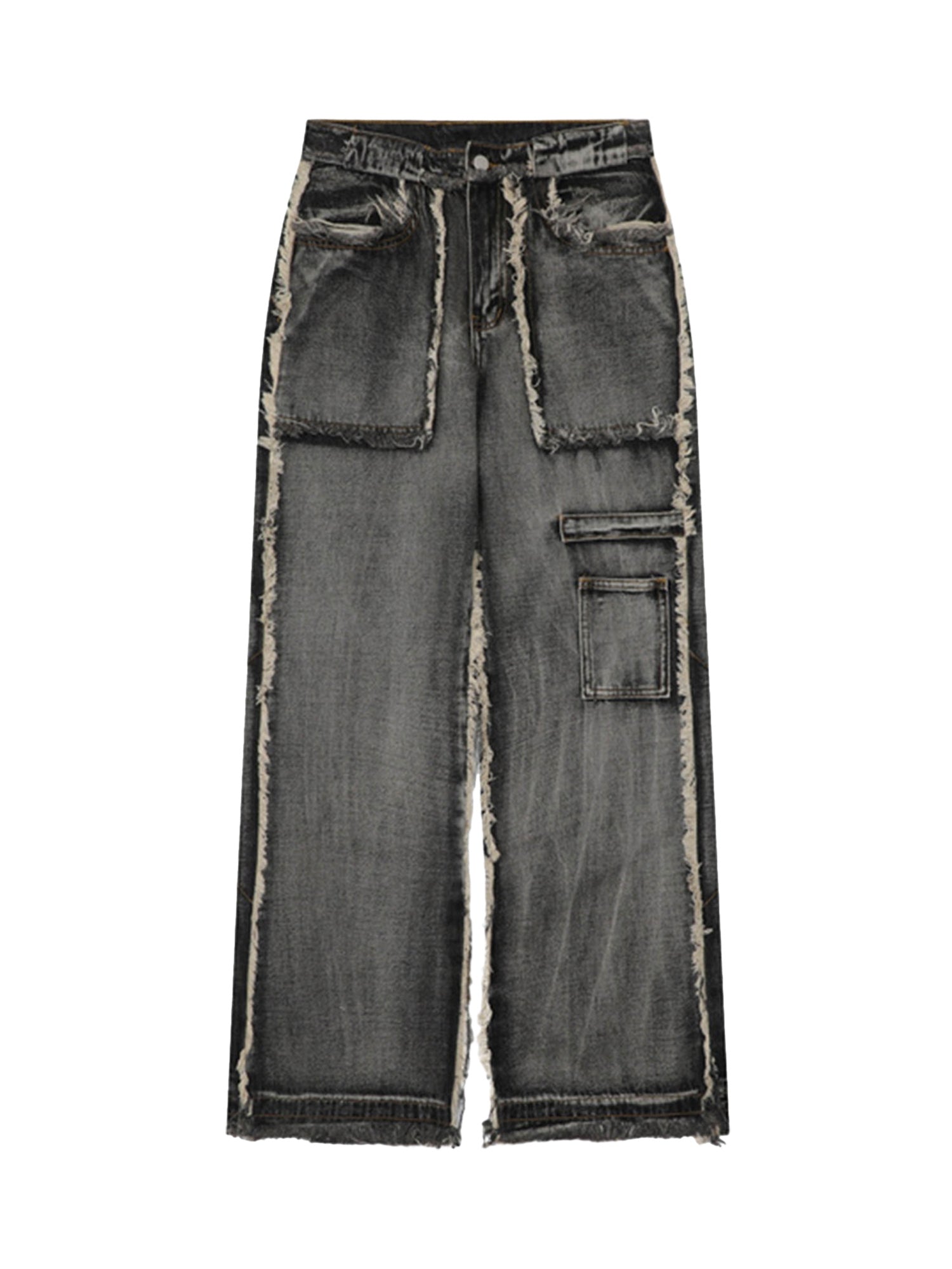 High Street Washed And Distressed Raw Edge Jeans - 2068