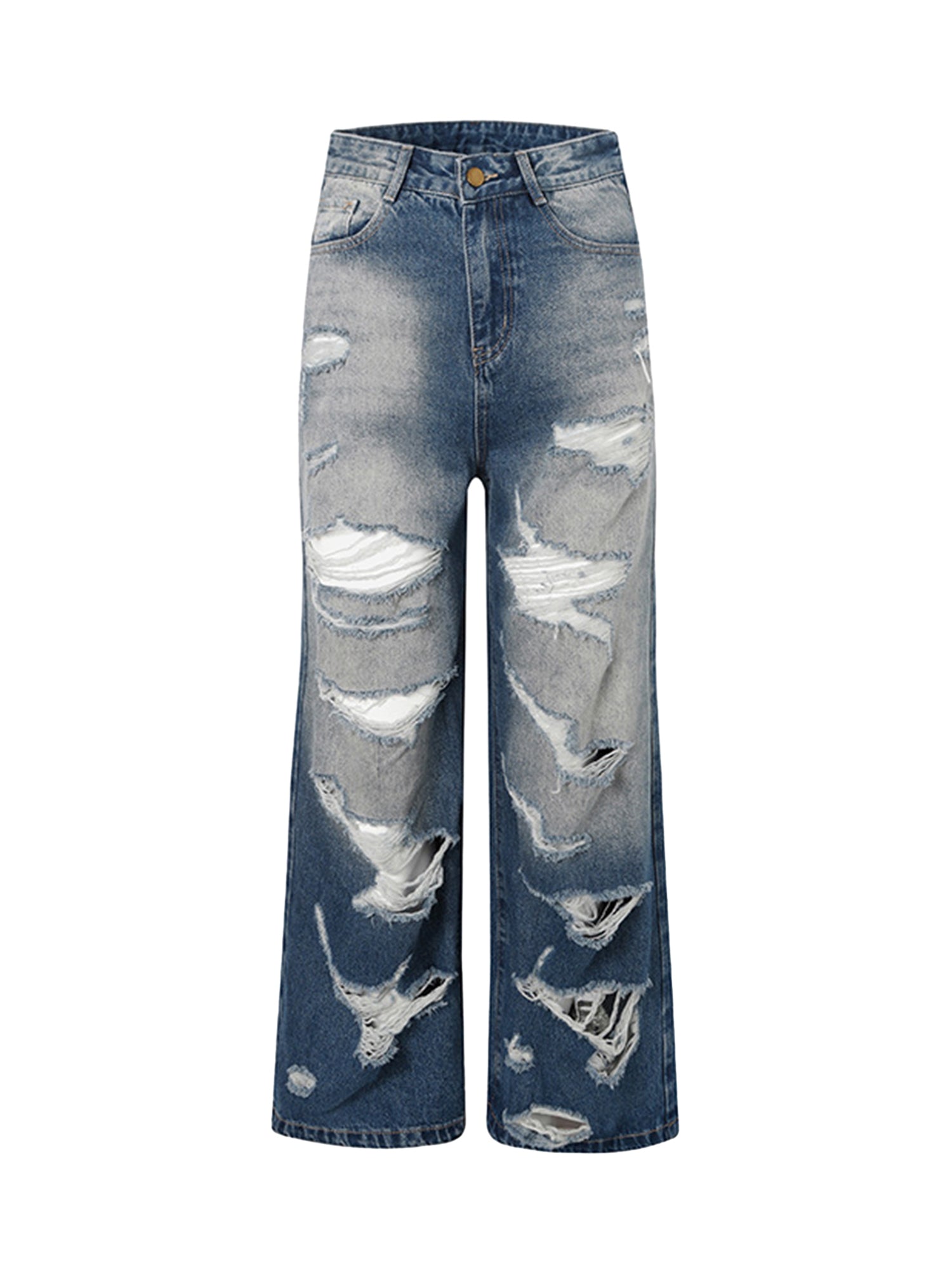 High Street Heavy Duty Ripped Washed Straight Jeans